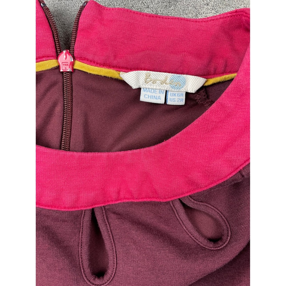 Boden Purple Pink Collar Keyhole Neck 3/4 Sleeve Lined Dress US 2R Colorblock - Picture 3 of 12
